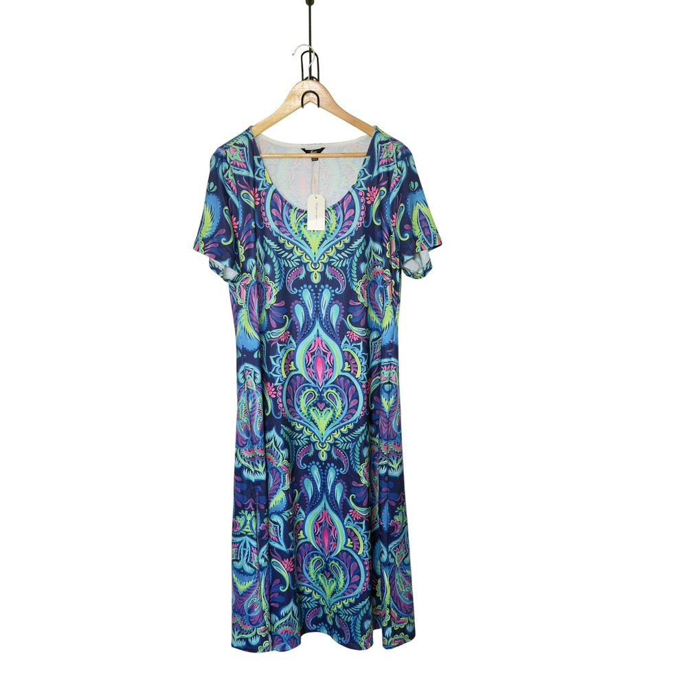 Shall We Women’s XL Multicolor Paisley Print Midi Dress Boho Dompamine Dressing